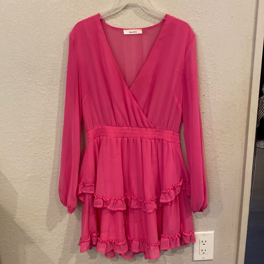 Pink Ruffled, long sleeve dress